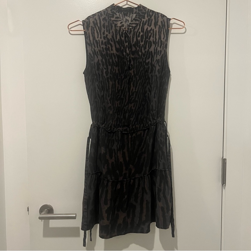 All Saints Mini Black Leopard Print Dress